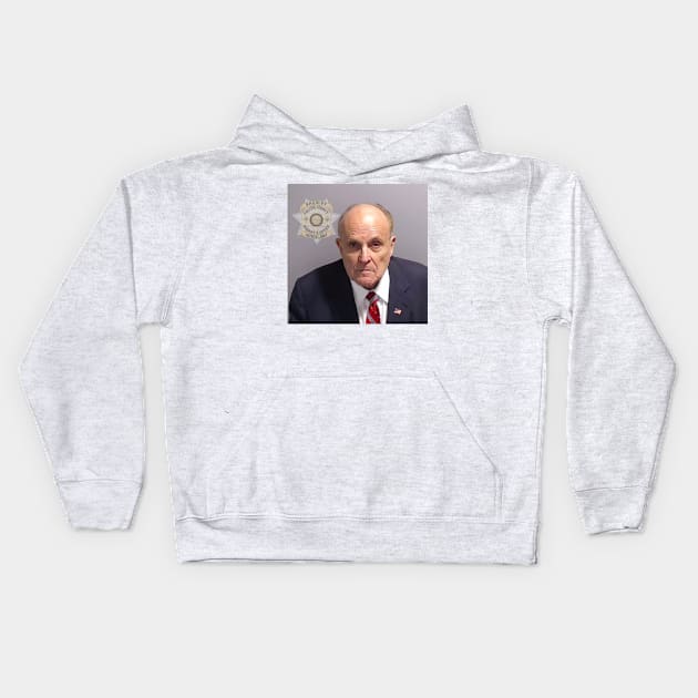 Rudy Giuliani Mugshot Kids Hoodie by artpsyops